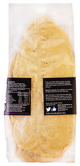 Picture of BACCO'S LEAVES ITALIAN STYLE FLATBREAD BLACK OLIVES 130g