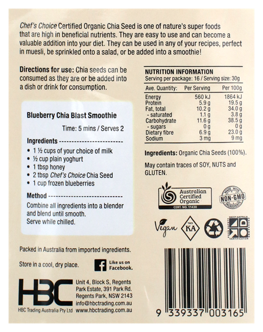 Picture of CHEF'S CHOICE ORGANIC CHIA SEED 500g