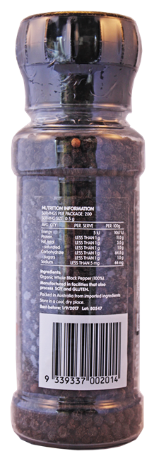 Picture of CHEF'S CHOICE WHOLE BLACK PEPPERCORN GRINDER 100g
