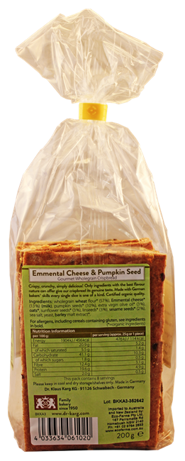 Picture of DR KARG'S ORGANIC CRISPBREAD EMMENTAL CHEESE & PUMPKIN SEED 200g