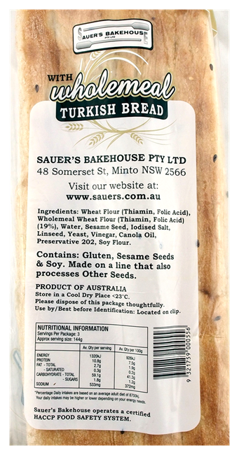 Picture of Sauers Bakehouse Turkish Wholemeal Loaf 430g