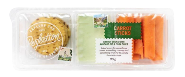 Picture of CARROT STICKS, AVO DIP & CORN CHIPS SNACK PACK 80g