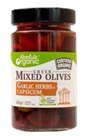 Picture of Absolute Organic Greek Mixed Olives Garlic, Herbs, Capsicum 300g